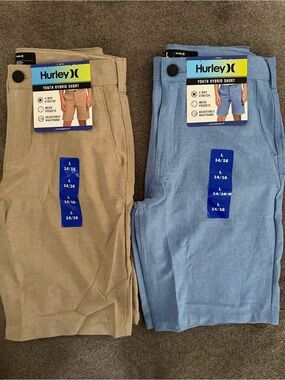 Hurley Youth Hybrid Shorts - Khaki & Light Blue Accent